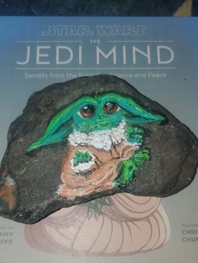One Of A Kind Hand-Painted Green Baby Yoda (Grogu) Rock Art